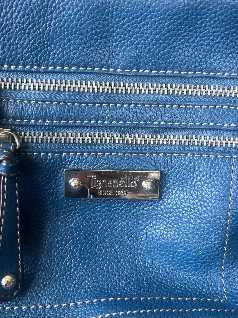 Blue Leather Tignanello Crossbody Bag - Classic Pebbled Leather organizers style